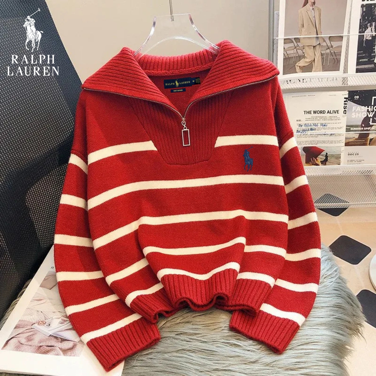 Striped Sweater - Zip Collar