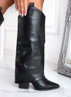SERENA - Stivali neri camperos con risvolto e tacco alto