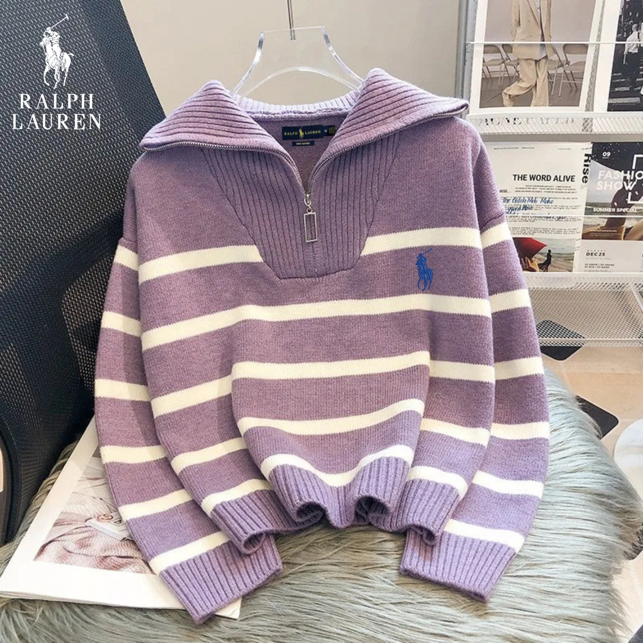 Striped Sweater - Zip Collar