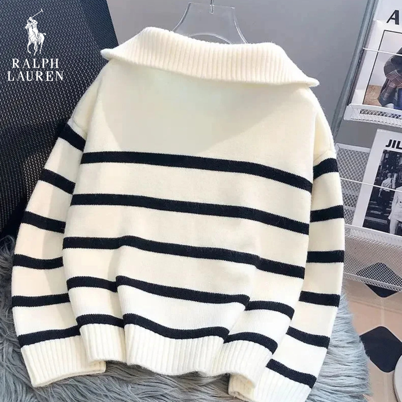 Striped Sweater - Zip Collar