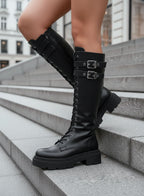 JILLY - Stivali neri anfibi con fibbie