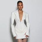 Abito Elegante con Scollo Profondo a V e Vita Arricciata